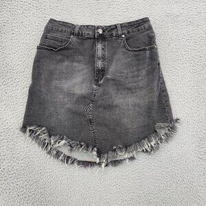 Listicle Skirt Womens Medium Black Denim Frayed Hem Stretch Casual